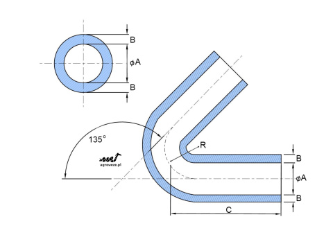 Kolanko silikonowe 135° 55x152mm 17,3bar 5mm 4wzm.