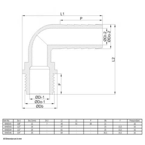 Końcówka węża 90st. 20mm x gz 3/4" Nylon 16bar Końcówka węża 90st. 20mm x gz 3/4" Nylon 16bar